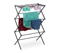 Relaxdays Drying Rack, Folding Laundry Airer, 11 Rods, 6 Tiers, 105x73x37 cm, Metal Clothes Horse, Black, Steel
