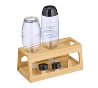 Relaxdays Drying Rack for 3 Bottles, Compatable with Sodastream, Bamboo, with Drip Tray, 12.5 x 29 x 14 cm, Natural
