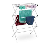 Relaxdays Drying Rack for Clothing, Folding Laundry Airer, 11 Rods, 6 Tiers, 105x73x37 cm, Metal Clothes Horse, White