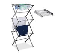 Relaxdays Drying Rack for Clothing, Folding Laundry Airer, 11 Rods, 6 Tiers, 105x73x37 cm, Metal, Extendable, Silver