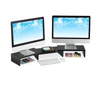 Relaxdays Dual Monitor Stand, Adjustable, Ergonomic, Screen Viewing Elevation for the Desk, Black