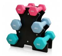 Relaxdays Dumbbell Set, 3 pairs; 1-3 kg, cast iron, coated, multicoloured