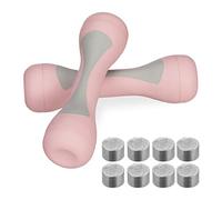 Relaxdays Dumbbells Adjustable, Set of 2, Fitness Weights 1KG, 1,5KG, 2KG, Rubberised, Gym Equipment for Women, Pink, 25x7x7cm