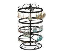 Relaxdays Earring Holder, Jewellery, 168 Slots, Rotating, Dimensions: H x D: 30 x 16,5 cm, Iron, Black
