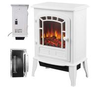 Relaxdays Electric Fireplace, Flame Effect & Heater, 2 Levels, White | thermostat, HxWxD: 56.5 x 39 x 24 cm