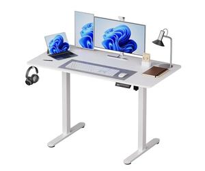 Relaxdays electric height-adjustable desk, LED display, HWD: 120x120x60 cm, metal, wood-effect, white
