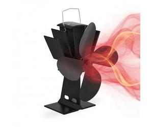 Relaxdays Electricity Low Noise Stove Oven Heat Powered 4 Blades Fireplace Fan Black, 1 Item