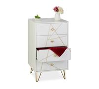 Relaxdays Dresser, HWD: 86 x 48 x 39 cm, 4 Drawers, MDF & Iron, Storage Unit, Living Room, Bedroom, Hallway, White/Gold, Fibreboard