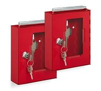 Relaxdays Emergency Key Box, Set of 2, with Glass Pane, Hammer, Lockable, Metal, Household, Practical, Helpful, Red, Iron, 15 x 12 x 4 cm