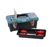 Relaxdays Empty Tool Box with Carry Handle Plastic Lockable Tool Box HBT 13 x 33 x 18 cm Black/Green