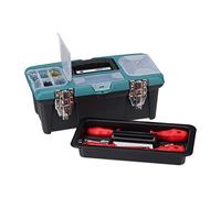 Relaxdays Empty Tool Box, With Handle, Plastic, Lockable, Toolbox, HWD 13 x 33 x 18 cm, Black-Green