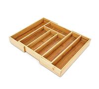 Relaxdays Expendable Bamboo Kitchen Drawer Organiser | with 5-7 Compartments, Bamboo Cutlery Tray