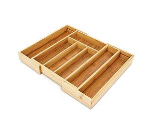 Relaxdays Expendable Bamboo Kitchen Drawer Organiser | with 5-7 Compartments, Bamboo Cutlery Tray