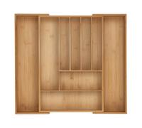 Relaxdays Cutlery Tray, 7-9 Compartments, 6 x 34-56 x 50 cm, Extendable Drawer Organiser, Bamboo, Kitchen, Natural, Silicone