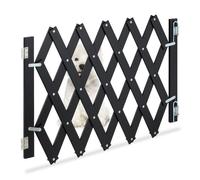 Relaxdays Safety Gate, Barrier, Extendable up to 108.5 cm, 47.5-60cm high, Bamboo, Stair & Door, Dog & Baby Guard, Black, 47.5-60 cm