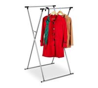 Relaxdays Extendable Clothes Stand, Coat Rack, HxWxD: 139 x 135 x 95 cm, 2 Rails, Hallway, Folding Valet, Metal, Silver