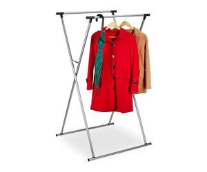 Relaxdays Extendable Clothes Stand, Coat Rack, HxWxD: 139 x 135 x 95 cm, 2 Rails, Hallway, Folding Valet, Metal, Silver