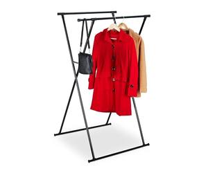 Relaxdays Extendable Clothes Stand, Coat Rack, HxWxD: 139 x 135 x 95 cm, 2 Rails, Hallway, Folding Valet, Metal, Black