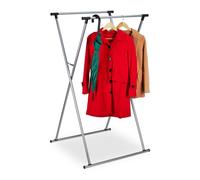 Relaxdays Extendable Clothes Stand, Coat Rack, HxWxD: 139 x 135 x 95 cm, 2 Rails, Hallway, Folding Valet, Metal, Silver