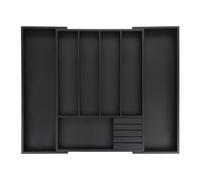 Relaxdays Extendable Cutlery Tray, Bamboo, 5-7 Compartments, 5 x 32.5-55 x 44.5 cm, Drawer Insert, Knife Block, Black, 5 x 32.5 x 44.5 cm