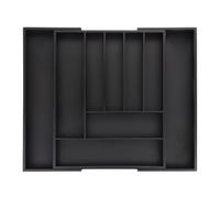 Relaxdays Extendable Cutlery Tray, Bamboo, 7-9 Compartments, HWD: 5 x 33.5-49.5 x 44.5 cm, Kitchen Drawer Insert, Black, 5 x 33.5 x 44.5 cm