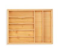 Relaxdays Extendable Cutlery Tray, Bamboo, 7-9 Compartments, HWD: 5 x 34-50.5 x 44.5 cm, Kitchen Drawer Insert, Natural, 5 x 50.5 x 44.5 cm