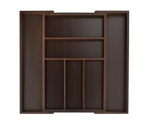 Relaxdays Extendable Cutlery Tray, var. Width, 5-7 Compartments, Bamboo Organiser, HBT: 5x48x46cm, Dark Brown