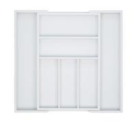 Relaxdays Extendable Cutlery Tray, var. Width, 5-7 Compartments, Bamboo Organiser, HWD: 5x48x46cm, White