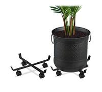 Relaxdays Extendable Plant Caddy, Set of 2, Indoors & Outdoors, Wheels, Trolley for Pots with Max. 43 cm Ø, Metal, Black