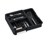 Relaxdays Extendable Plastic Cutlery Tray in Black