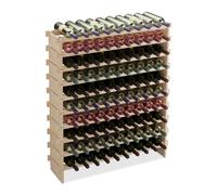 Relaxdays Wine Rack, for 100 Bottles, Stackable, HWD: 120x103x25 cm, Extendable, Horizontal Storage, Pine Wood, Natural