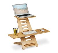 Relaxdays Extension, Bamboo, 2 Shelves, Height Adjustable, Laptop Standing Desk Attachment, Natural, 77.5 x 80 x 57 cm