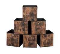Relaxdays Fabric Storage Cubes, Set of 6, HxWxD: 33x33x33 cm, Wood Effect, Foldable, Shelf Organiser Boxes, Black/Brown, Plastic, Cardboard, Steel