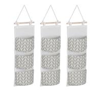 Relaxdays Fabric Wall Organiser, 3 Pockets, Cotton, HxW: 74x20 cm, Hanging Storage, Bathroom, Hallway & Office, Grey, Wood, Polyester
