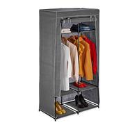 Relaxdays Fabric Wardrobe with 2 Rails & 6 Shelves, HWD: 172 x 90 x 45 cm, Folding Closet, Clothes Storage, Grey, Iron