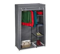 Relaxdays Fabric Wardrobe with Clothes Rail & 5 Shelves, 161 x 105.5 x 43 cm, Folding Closet with Zip, Storage, Grey, Fleece, 161 x 105.5 x 45 cm