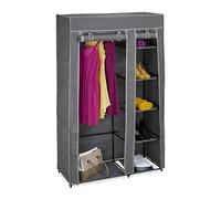 Relaxdays Fabric Wardrobe with Clothes Rail and 6 Shelves, Folding Wardrobe with Zip, H x W x D: 173 x 107 x 42 cm, Anthracite