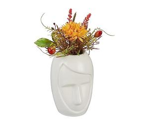 Relaxdays, Face Flower Vase, Ceramic, Decorative, for Pampas Grass and Dried Florals, HxWxD: 14.5 x 9.5 x 10.5 cm, White