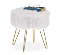 Relaxdays Faux Fur Stool in White-Gold