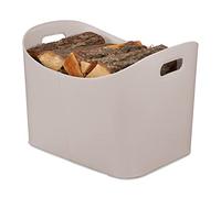Relaxdays Faux Leather Basket, Sturdy Firewood Container with Handles, for Laundry/Toys, 36 x 53.5 x 41 cm, Light Grey