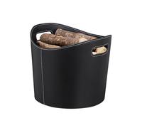 Relaxdays Faux Leather Firewood Basket, Sturdy Log Storage Bin with Handles, Size L, Black