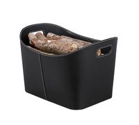 Relaxdays Faux Leather Firewood Basket, Sturdy Log Storage Bin with Handles, Size XL, Black