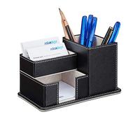 Relaxdays Faux Leather Pen Holder, Desk Organizer for Pencils, Memos, Notes and Stationery Black