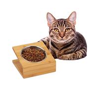 Relaxdays Feeding Station for Cats & Dogs, Bamboo, Stainless Steel, 300 ml