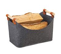 Relaxdays Felt Bag, Felt Storage Basket, Foldable Storage Box, Felt Basket Handle, HBT 27x40x22 cm, dark grey