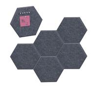 Relaxdays Felt Boards, Set of 6, Self-Adhesive, Hexagonal, 26 x 30 x 0.9 cm, Bulletin, Message, with Push Pins, Grey