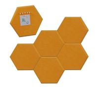 Relaxdays Felt Boards, Set of 6, Self-Adhesive, Hexagonal, 26 x 30 x 0.9 cm, Bulletin, Notes, with Push Pins, Yellow