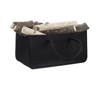 Relaxdays Felt Firewood Basket, Portable Magazine Holder, Wood Bin H x W x D: 25 x 25 x 50 cm, Black