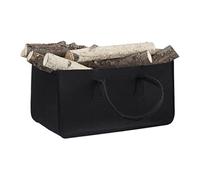 Relaxdays Felt Firewood Basket, Portable Magazine Holder, Wood Bin H x W x D: 25 x 25 x 50 cm, Black