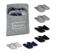 Relaxdays Felt Guest Slippers, 6 Pairs, Indoor Shoe Set with Bag, Sizes EU 36-45, Anti-Slip Sole, Unisex, Multicoloured, 100%, 6 Paar